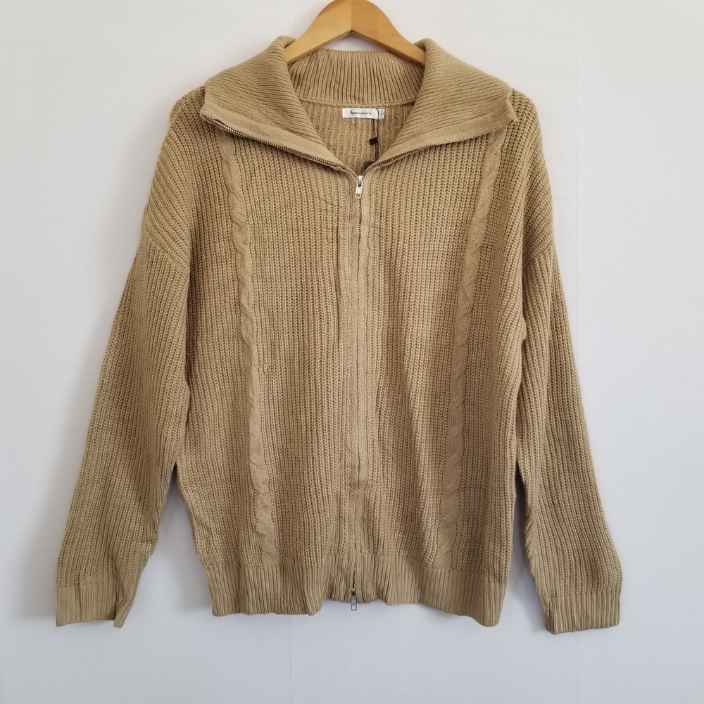 NWT Smarsheet TL Tan Zipped Sweater Cardigan Size Large